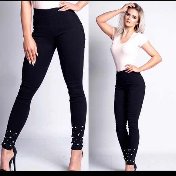 ❗️1 LEFT❗️Black Pearl Embellished Jeggings - Picture 2 of 2